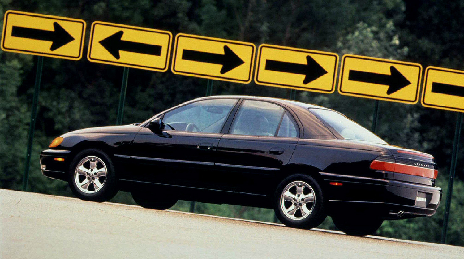 Cadillac Catera 1997 года — перелицованный Opel Omega немецкого производства, очередная попытка Cadillac захватить молодежную аудиторию
